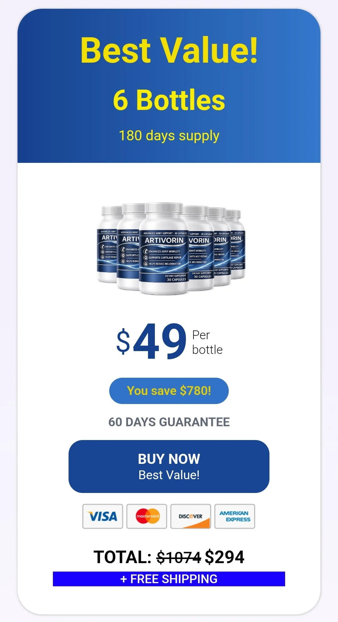 Artivorin™ 6 bottles pricing